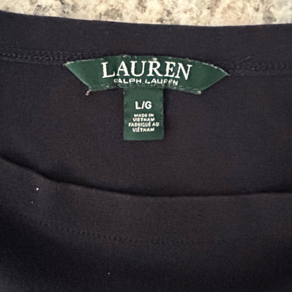 Lauren Ralph Lauren Navy Blue Top White Ribbon Tie Accents Short Sleeve Size L - Picture 10 of 14